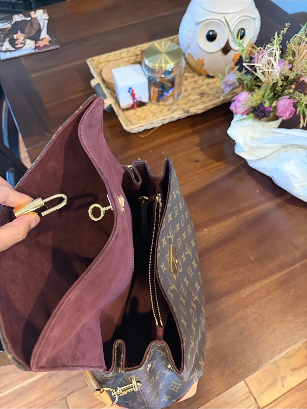 Louis Vuitton Brown Monogram Messenger Bag with Tan Accents and Gold Hardware